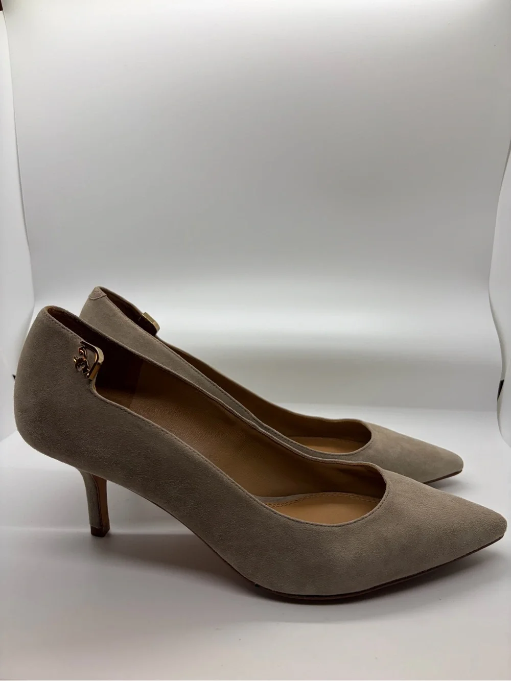 Tory Burch Elizabeth Suede Pointed-Toe Pumps Gray / Taupe Dust Storm Size 8.5
